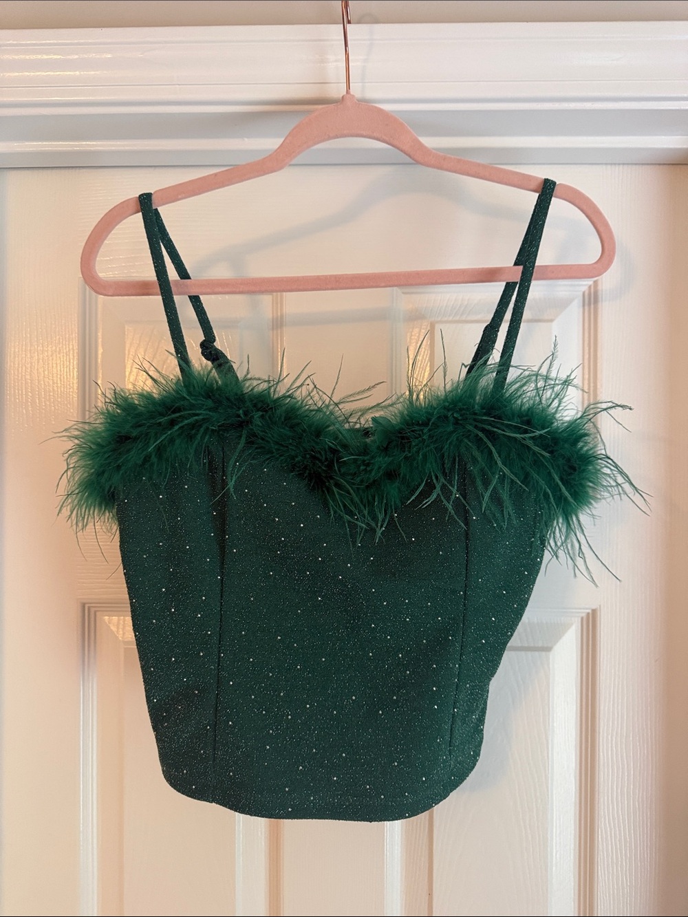 Emerald Feather Trim Sparkle Cami Top